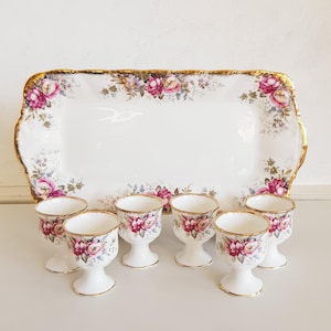 Queen Anne Bone China Egg Cups with Underplate – English Floral Breakfast Set