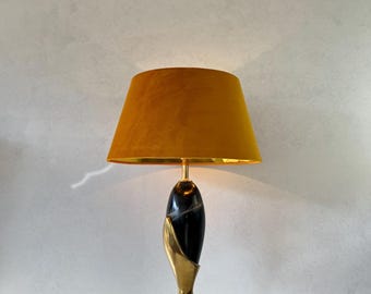 Retro Tischlampe Orange, Keramik Fuß, 70s Style