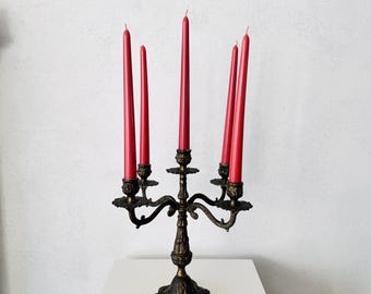 Baroque Style Metal Candlestick Pair, Ornate Candle Holders (Minor Flaw)