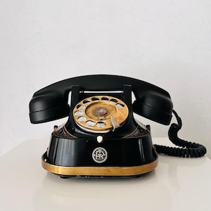 Vintage Retro Telephone, Black Telephone, Dutch Retro, Rotary Telephone , Desk Telephone, Black Bakelite