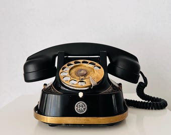 Vintage Retro Telefon, Schwarzes Telefon, Dutch Retro PTT, Wählscheiben Telefon, Tischtelefon, Schwarzes Bakelit
