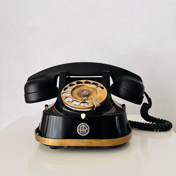 Vintage Black Bakelite Rotary Telephone, Dutch PTT Desk Phone