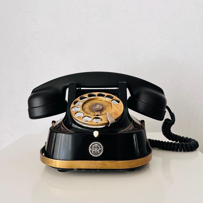 Vintage Retro Telephone, Black Telephone, Dutch Retro, Rotary Telephone , Desk Telephone, Black Bakelite