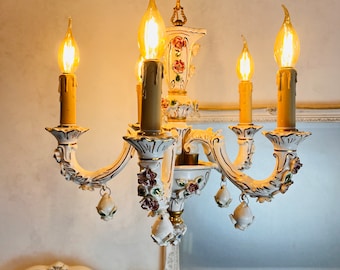 Porcelain Chandelier, Vintage Home Lighting, Capodimonte style.