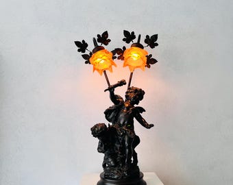 French Cherub Table Lamp – Vintage Baroque Gold Angel Statue Light