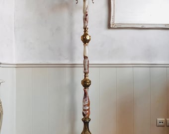 Italian Marble Hall Tree – Tall Brass Coat Rack, Mid-Century Hollywood Regency Style
