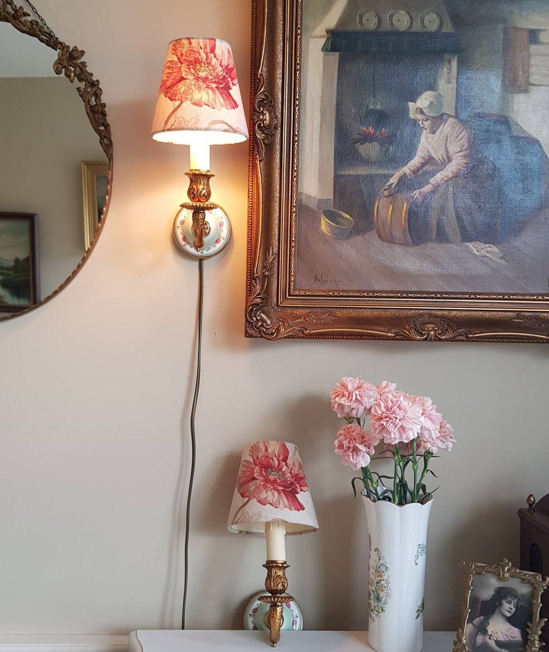 Vintage Wandleuchten, Rosen, Porzellan und Bronze Wandlampen, Wandleuchte,  Wohnkultur, Wohnbeleuchtung, Innenarchitektur