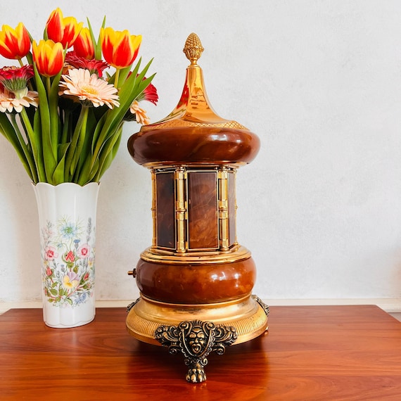 vintage rotating cigarette holder Rare Automation Musical Holder, Made In Italy, Reuge Doctor Zhivago Edelweiss Swiss Musical Movement, Victorians depictions of men Vintage 1950s KEIWA Carousel Music