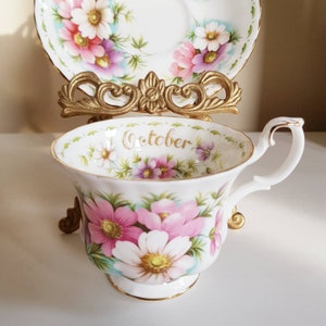 Royal Albert October Tea Cup and Saucer – Cosmos Flower Series, Bone China, Made in England