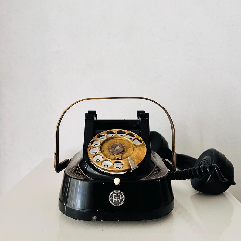 Vintage Retro Telephone, Black Telephone, Dutch Retro, Rotary Telephone , Desk Telephone, Black Bakelite