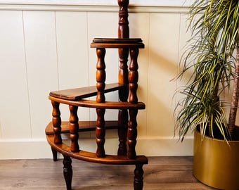アンティーク雑貨 ladder Carved Wood Library Step Ladder – Three-tier Spiral Design