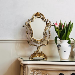 Bronze Vanity Table Mirror – French Louis Style with Beveled Crystal Glass