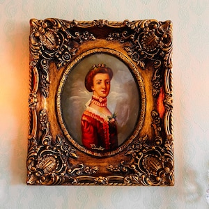 Framed Portrait of Woman with Roses – Gilded Wood Vintage Wall Art
