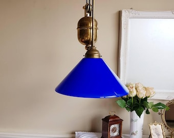 1960s Blue Glass Pendant Light – Pull Down Hanging Lamp with Retro Charm