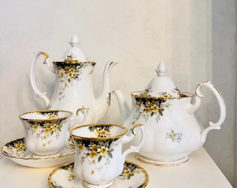 Vintage Royal Albert Royal Ascot Tea Set: Bone China Porcelain, 1982 LTD