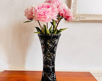 Bohemia Crystal Vase – Deep Purple Cut Glass, Czech Art Deco Style