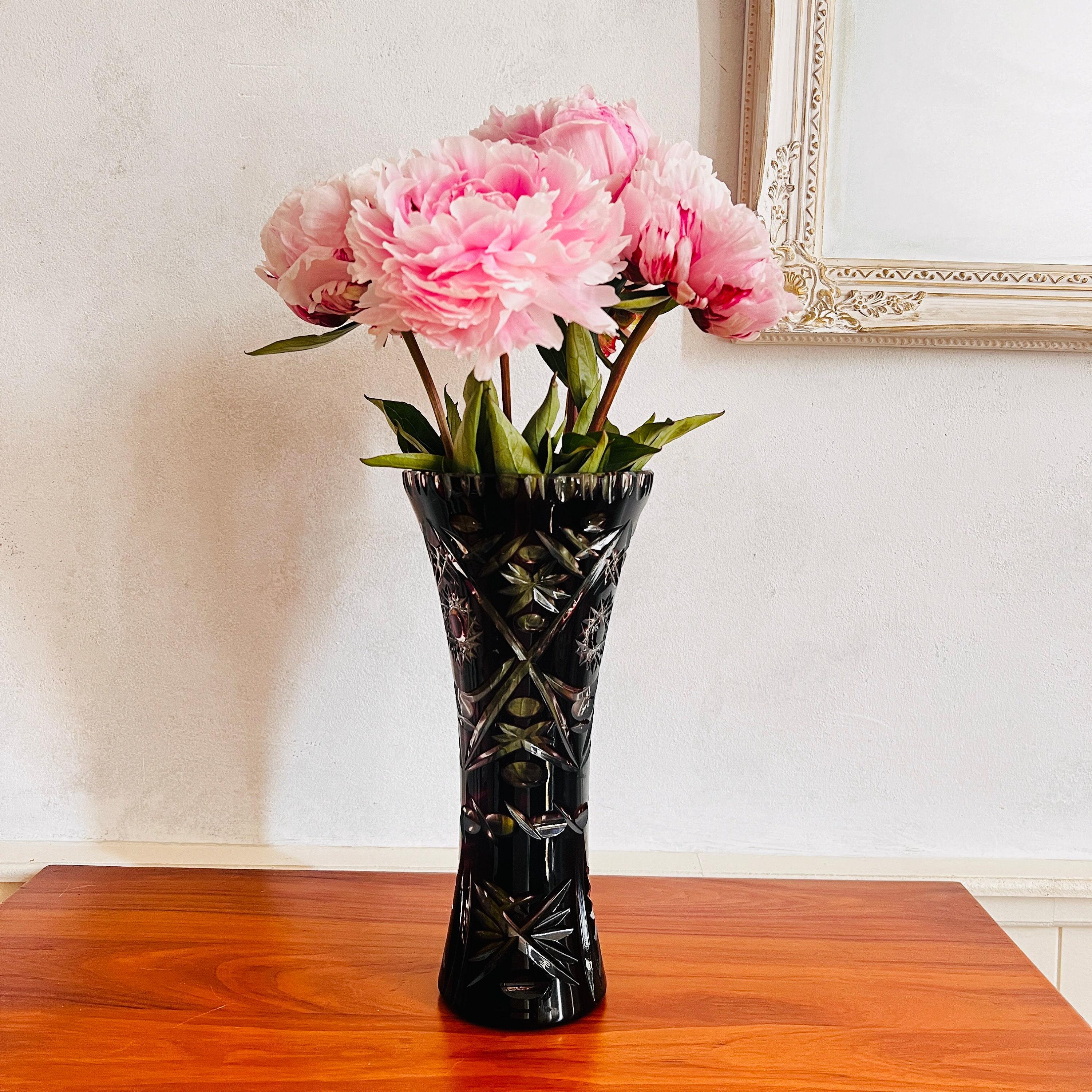 Bohemia Crystal Vase – Deep Purple Cut Glass, Czech Art Deco Style