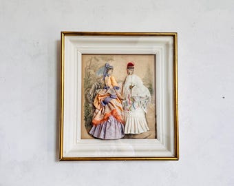 Wiktoriańskie pudełko 3D z nadrukiem francuskich kobiet, tkanina dekoracyjna, La Mode Illustree Paris Fashion Wall Art
