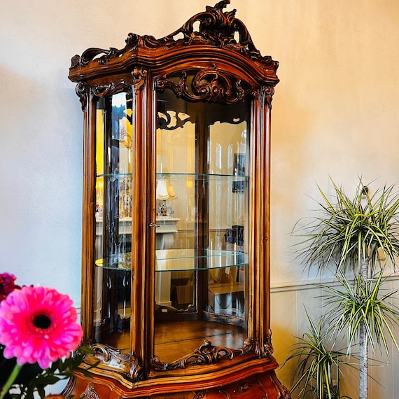 Victorian French Display Cabinet Vitrine Rococo Style Carved Wood