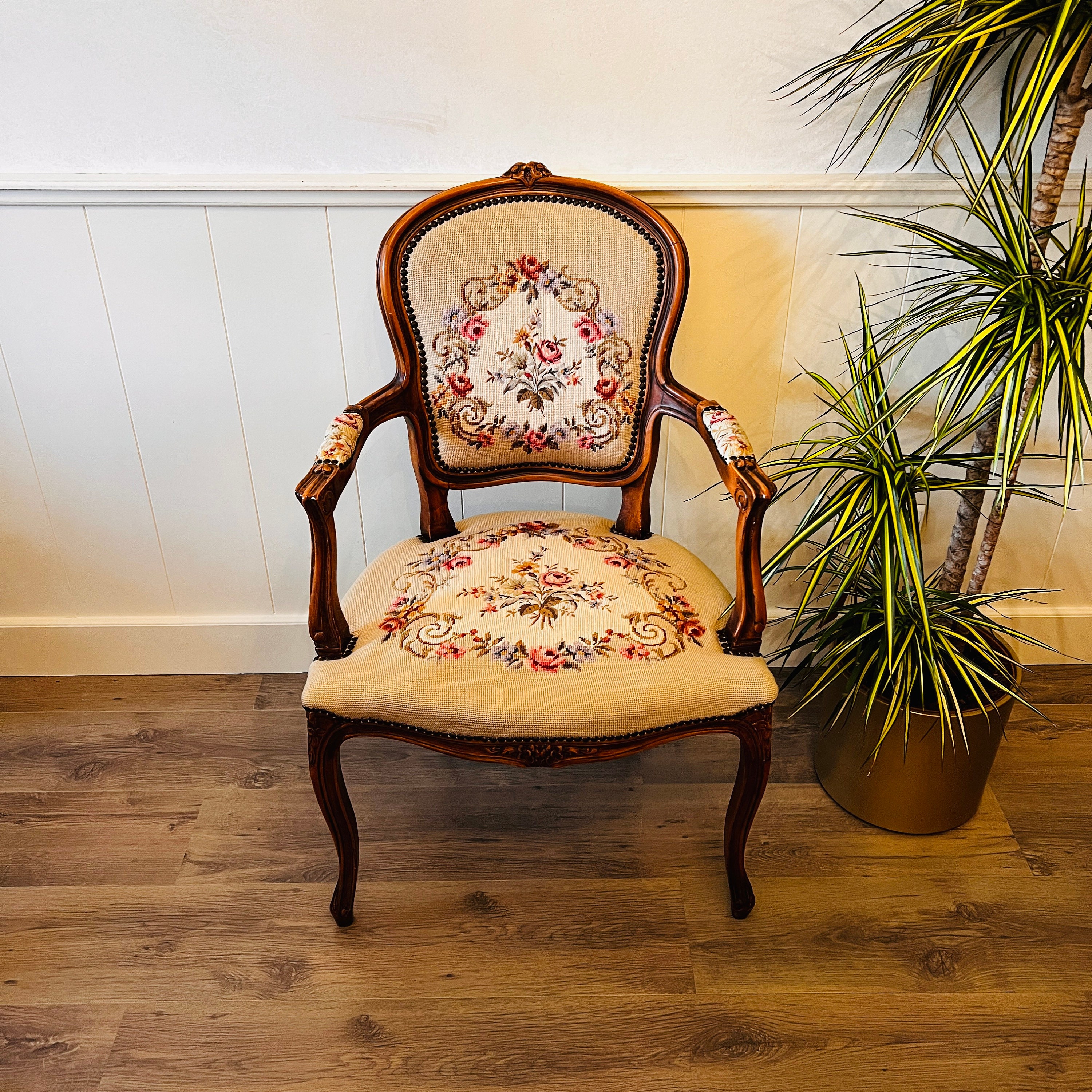 Handsome Louis XV Carved Walnut Fauteuil, Circa 1750, Upholstered In Faux  Shagreen And Linen.