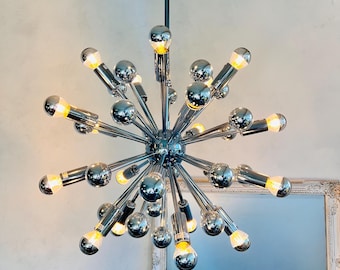 Chrome Sputnik Chandelier – 1970s Atomic Space Age Pendant Light
