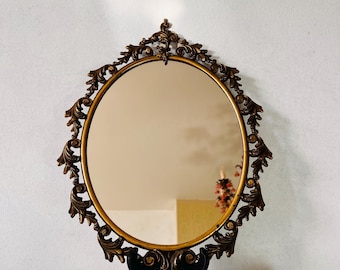 Italian Art Nouveau Oval Mirror Vintage Wall Decor for Entryway or Bedroom