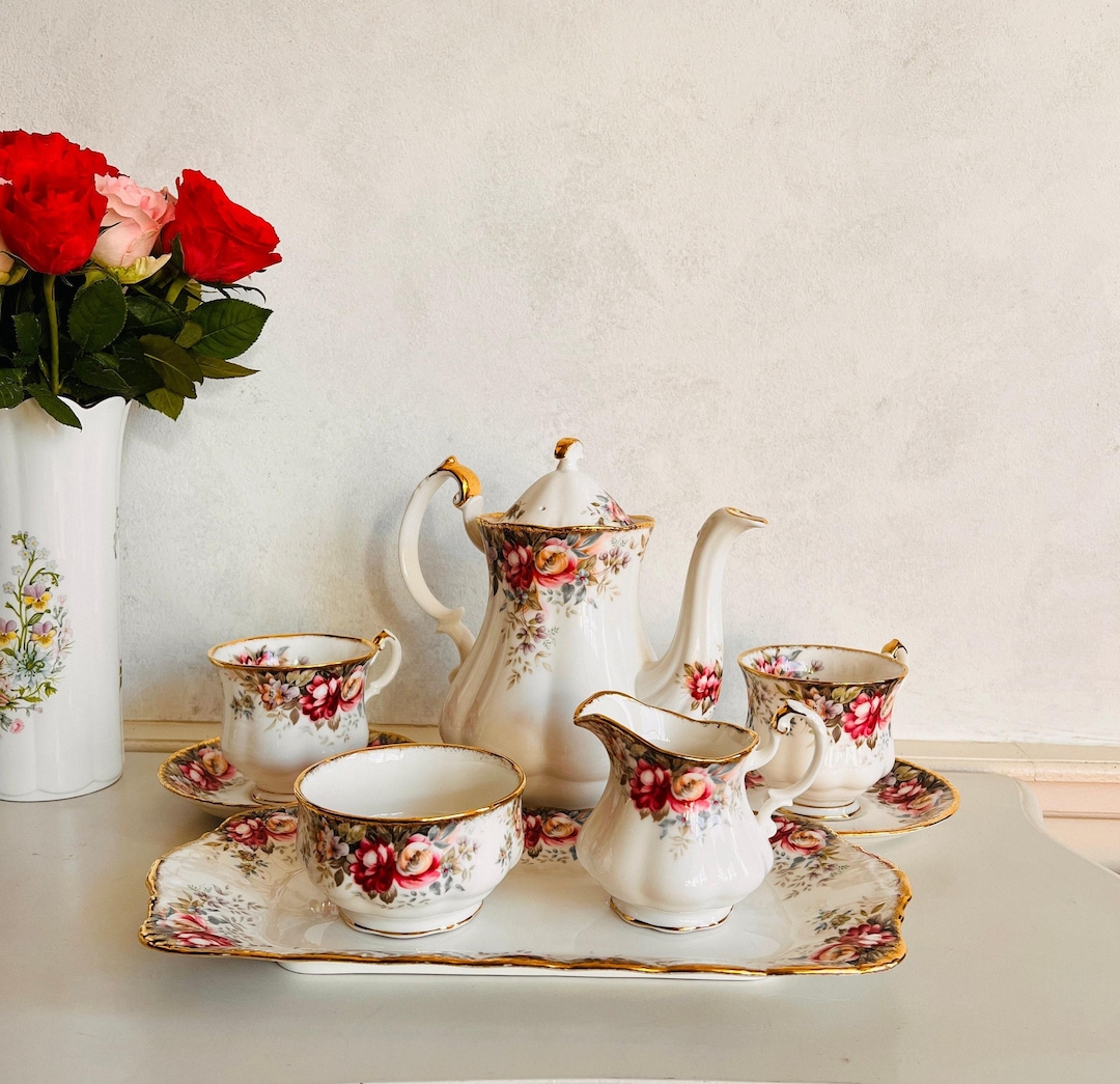 Porcelain Tea Set for 2 – Queen Anne Summer Rose, Gold Trimmed English ...