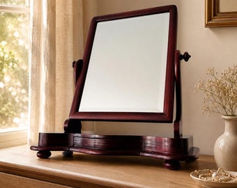Vintage Swivel Beveled Vanity Mirror: Wood Dresser Top with Drawer
