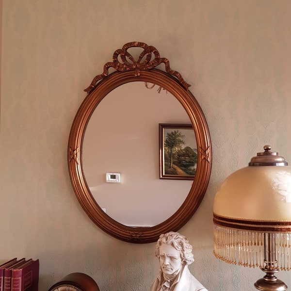 Grand miroir ancien français - Miroir de style baroque - Ruban sur le dessus - Décoration murale - Décoration d'intérieur - Décoration de mariage