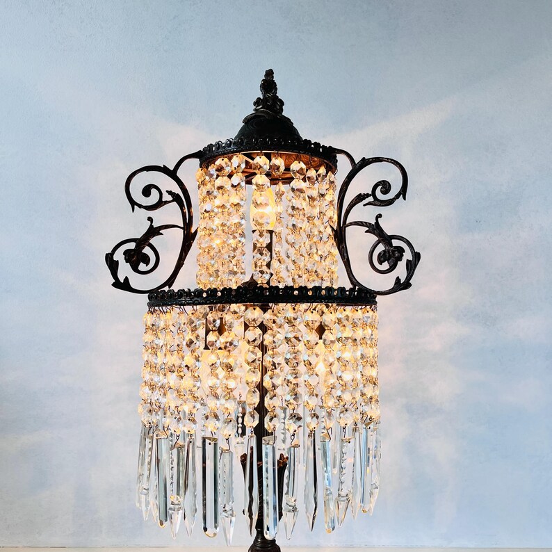 Empire Style Brass Floor Lamp with Crystals, Antique Freestanding Light, 4-Bulb Vintage Lighting for Elegant Home Decor image 4