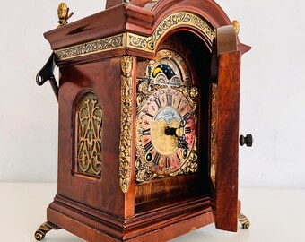 Vintage Warmink Mantel Clock, Wuba Table Clock, Moon-phase, and