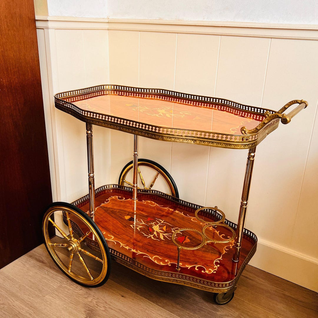 Italian Marquetry Bar Cart - 1960s Hollywood Regency Rolling Tea ...