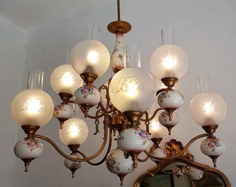 Large Empire Style Chandelier – 10 Arm Brass Fixture, Ornate Vintage Ceiling Light