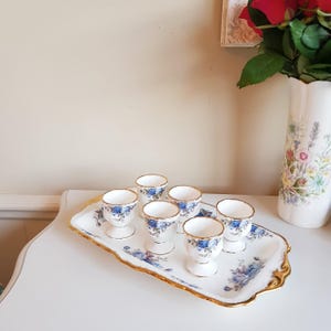 Royal Albert Moonlight Rose Egg Cups: Conjunto de porcelana fina, edição limitada de 1987