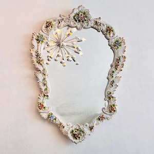 Italian Porcelain Wall Mirror – Mid-Century Venetian Design, Gilded Frame, Elegant Vintage Decor