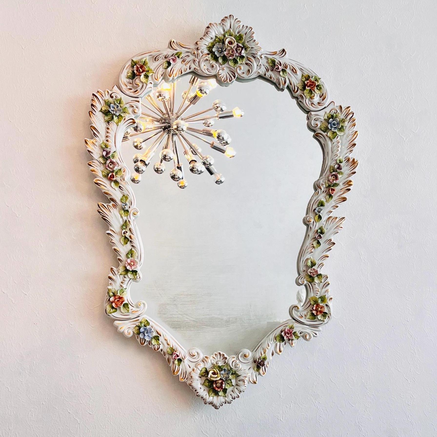Miroir Mural Capodimonte Style Art Déco - Céramique Multicolore 44x30 Cm - Italie