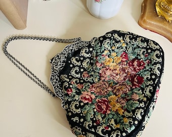 アンティーク フランス製 1910年 金糸 財布 花柄 刺繍 ハンドバッグ 
