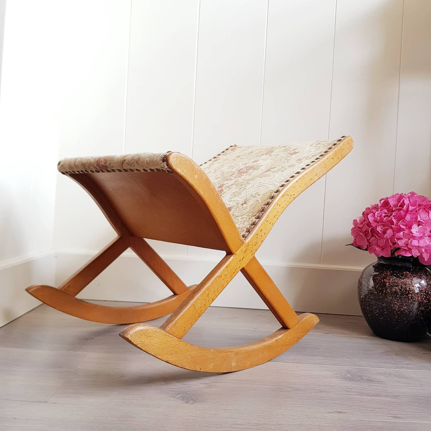 RESERVED for Roseann: Old Wood Footstool, Rocking Old Foot Stool, Footrest,  Interior Design, Home Furniture 