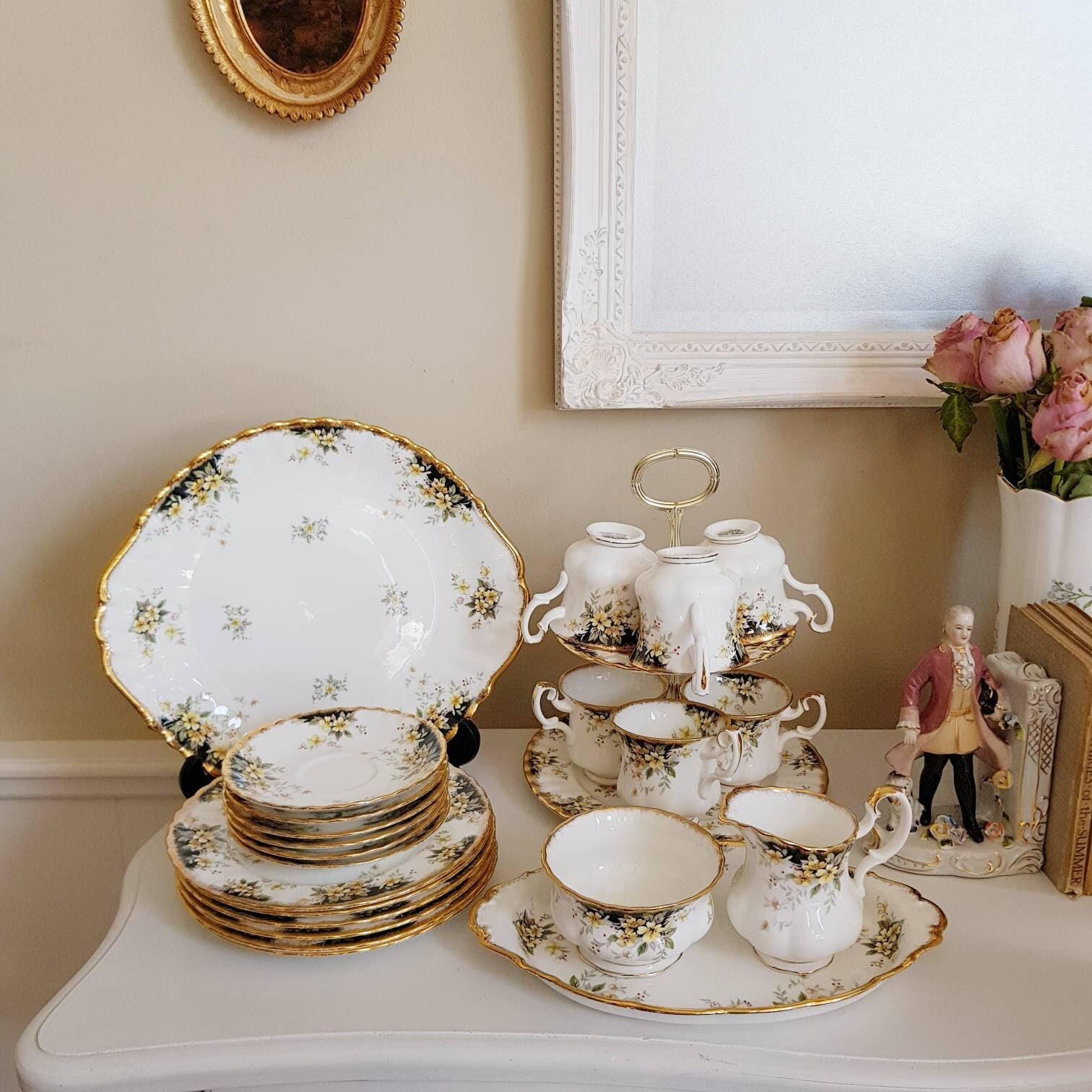 Vintage Royal Albert Royal Ascot Tea Set: Bone China Porcelain 