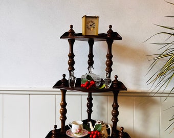 Old Etagere, Antique Column Shelf, Standing Shelf, France Shabby Chic Brocante Decoration, Folk Art Spool Corner Shelf