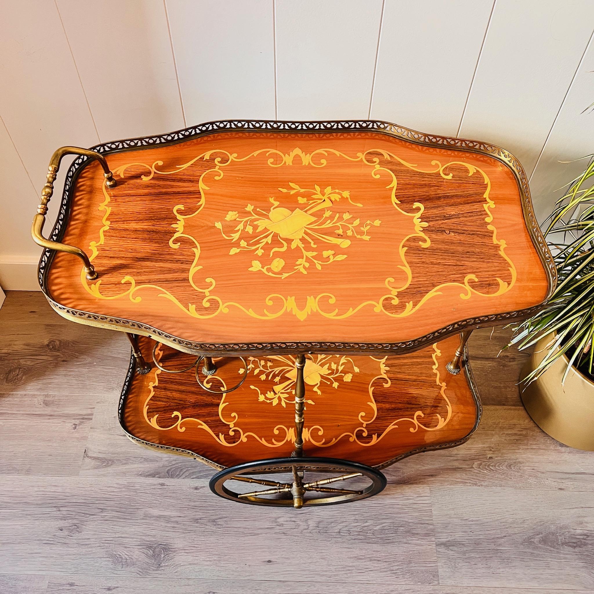 Vintage Italian Marquetry Bar Cart - Etsy