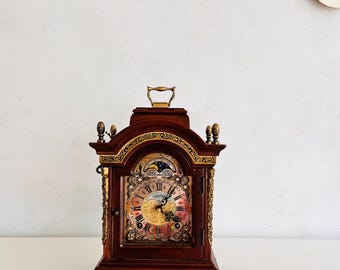 Vintage Warmink Mantel Clock, Wuba Table Clock, Moon-phase, and