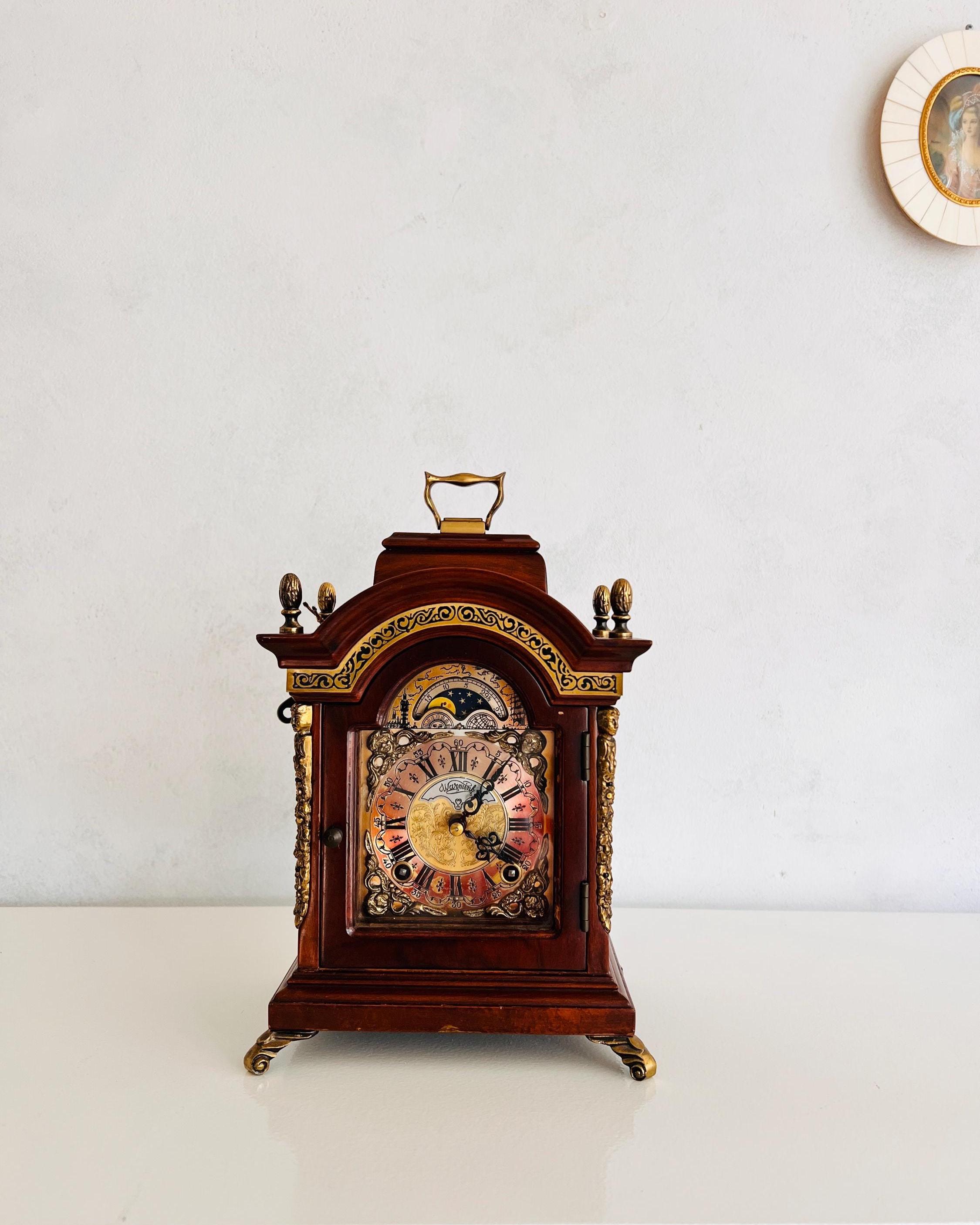 Vintage Warmink Mantel Clock, Wuba Table Clock, Moon-phase, and