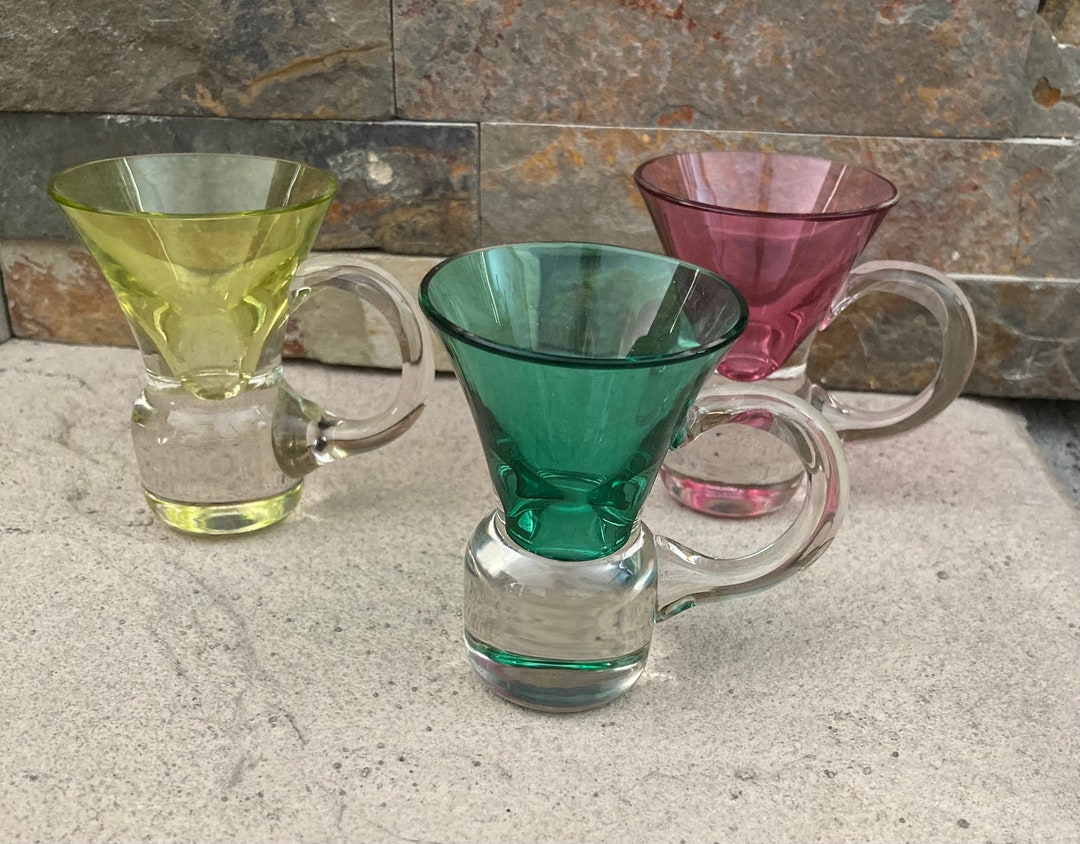 Set of 3 Colorful Mid Century Vintage Shot or Cordial Glasses With