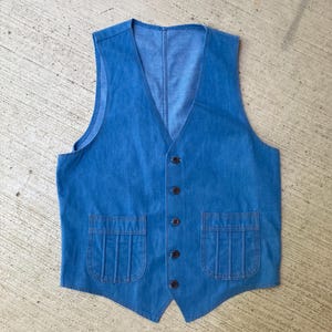 Vintage 1970s Denim Vest with 2 Pockets and Orange Stitching