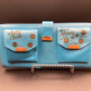 ヴィンテージ ミッドセンチュリー ターコイズブルー ビニールウォレット