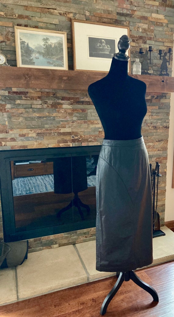 Vintage 1990s Black Long Leather Pencil Skirt