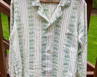 Vintage Mid Century Pajama Button Down Shirt Top Grants Menswear Green Mill and Footbridge