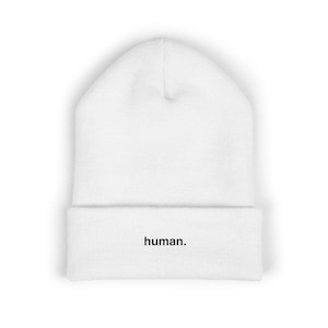 Berretto umano, berretto minimalista ricamato con intelligenza artificiale, divertente regalo tecnologico per programmatori, ingegneri, amanti dell'IA, berretto lavorato a maglia con risvolto nero o bianco