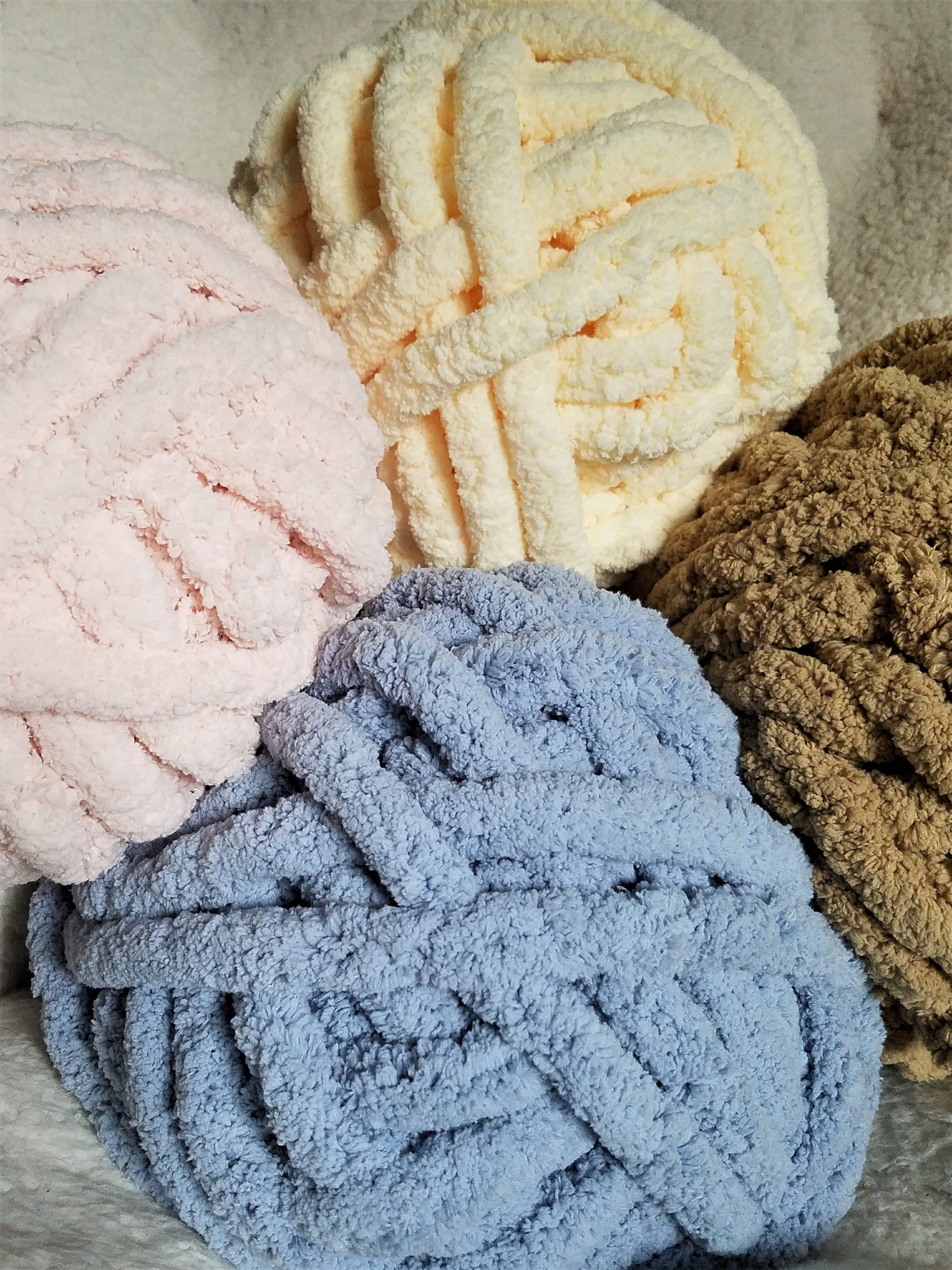 Chenille Yarn, 100 Polyester, Vegan, Chunky Yarn, Jumbo Yarn, Creamery